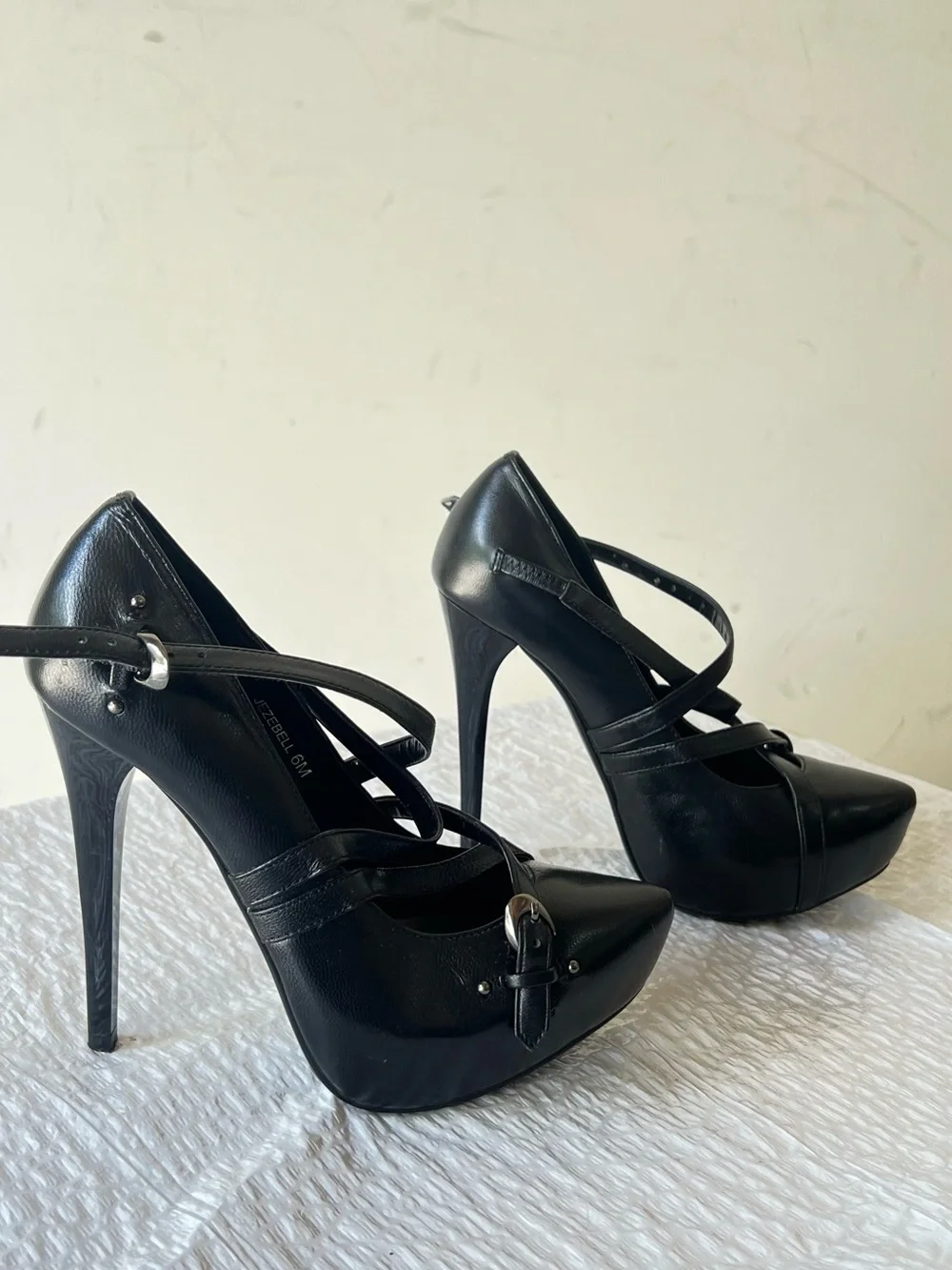 Bakers Black Cross-Strap Platform Stiletto Heels